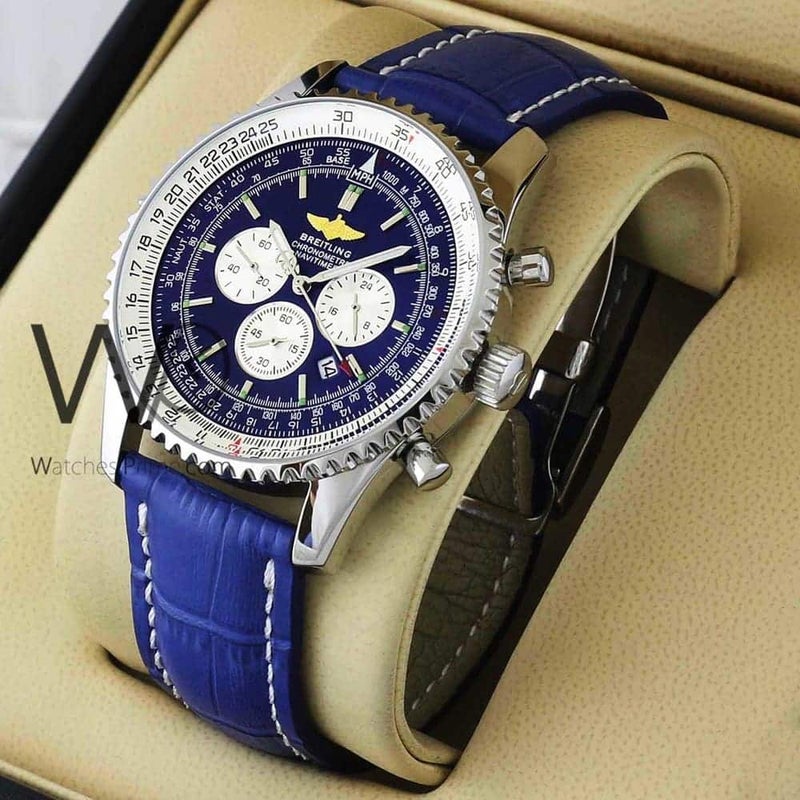 Breitling Chronograph for Men Blue Watch with Blue Leather strap