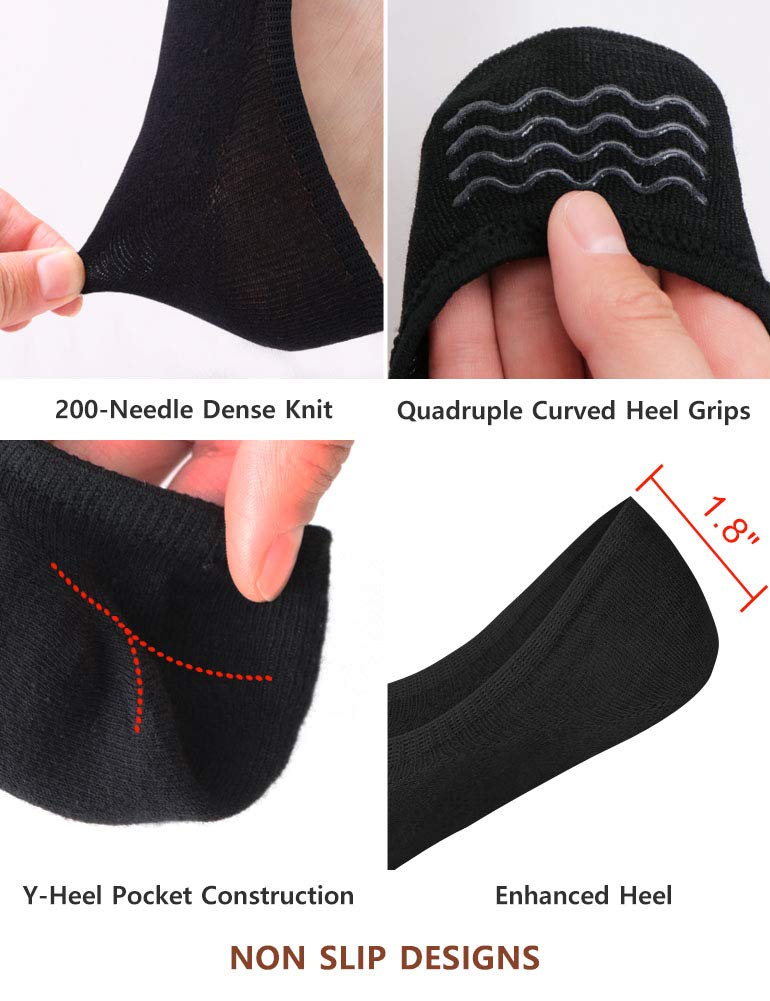 VERO MONTE 4 Pairs No Show Socks Women Non Slip Grip Sports (BLACK+GREY, 6-7.5) - Image 5