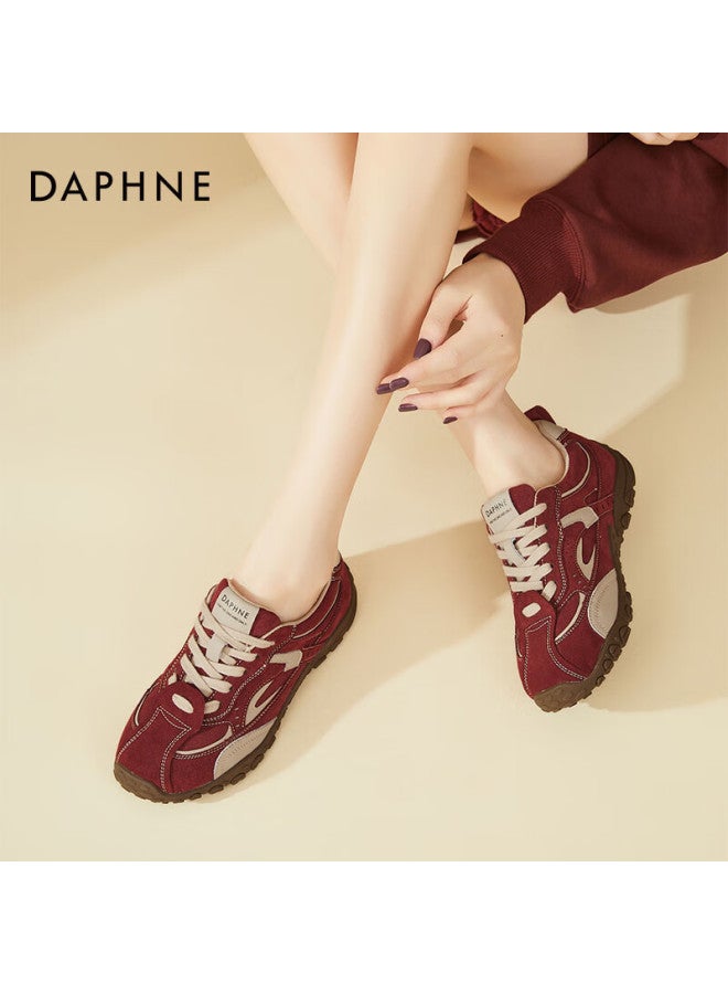 Daphne Women's Fashion Low-top Running Shoes Comfortable Round-toe Casual Lace-up Sneakers Beige Red Size 39 - Image 5