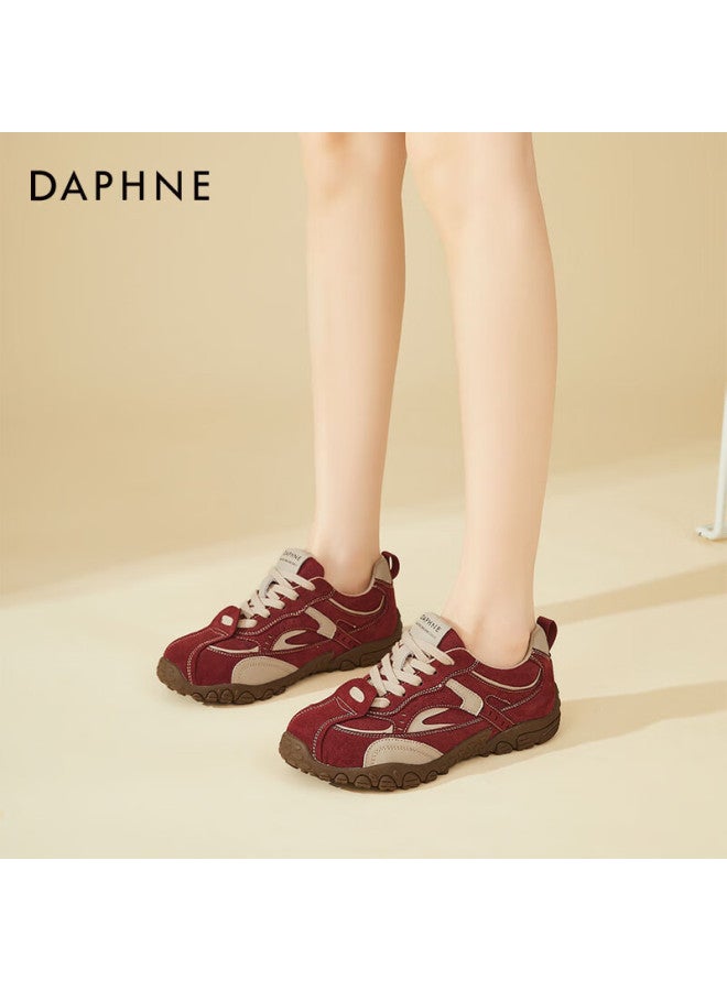 Daphne Women's Fashion Low-top Running Shoes Comfortable Round-toe Casual Lace-up Sneakers Beige Red Size 39 - Image 4