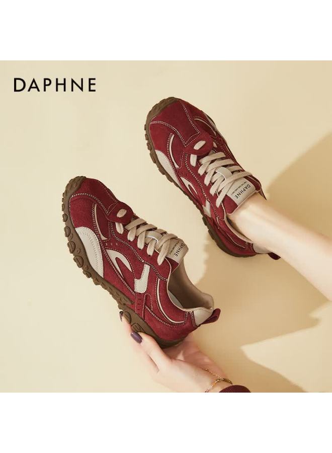 Daphne Women's Fashion Low-top Running Shoes Comfortable Round-toe Casual Lace-up Sneakers Beige Red Size 39 - Image 3