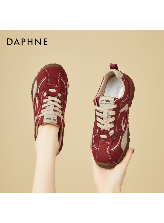 Daphne Women's Fashion Low-top Running Shoes Comfortable Round-toe Casual Lace-up Sneakers Beige Red Size 39 - Image 1