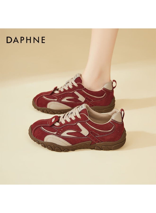 Daphne Women's Fashion Low-top Running Shoes Comfortable Round-toe Casual Lace-up Sneakers Beige Red Size 39 - Image 2