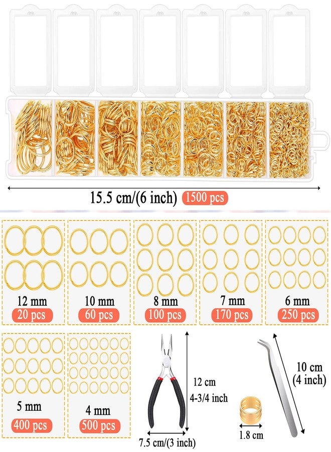Paxcoo Gold Jump Rings for Jewelry Making - 1500Pcs Necklace Repair Kit With Supplies and Pliers for Bangle Charms, Earrings and Nail Piercing - Image 4