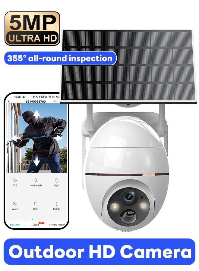 Generic 5MP Camera Wifi Outdoor Surveillance Security Camera Solar Panel Surveillance Cameras 8000mAh IP66 Wireless 2 Way Talk Detect  - Image 1