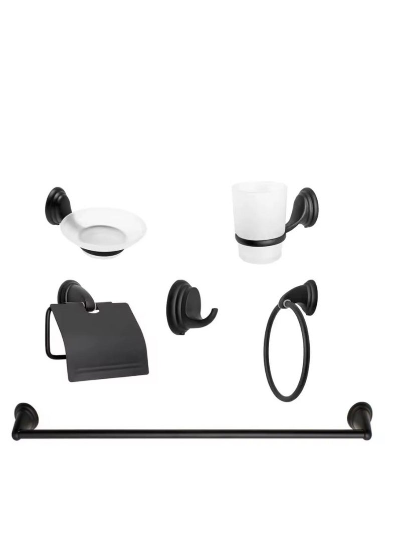 JAMS 6 Piece Bathroom Hardware Set, Self-Adhesive Bathroom Accessories Sets, Bathroom sets, Stainless Steel Bath Towel Bar Set Include Towel Rack Wall Mounted, Toilet Paper Holder, Towel Ring, Robe Towel, Cup Holder, Robe Hook for Home Hotel, Soap Dish , Racks for Bathroom, Wall Mounted - Image 1