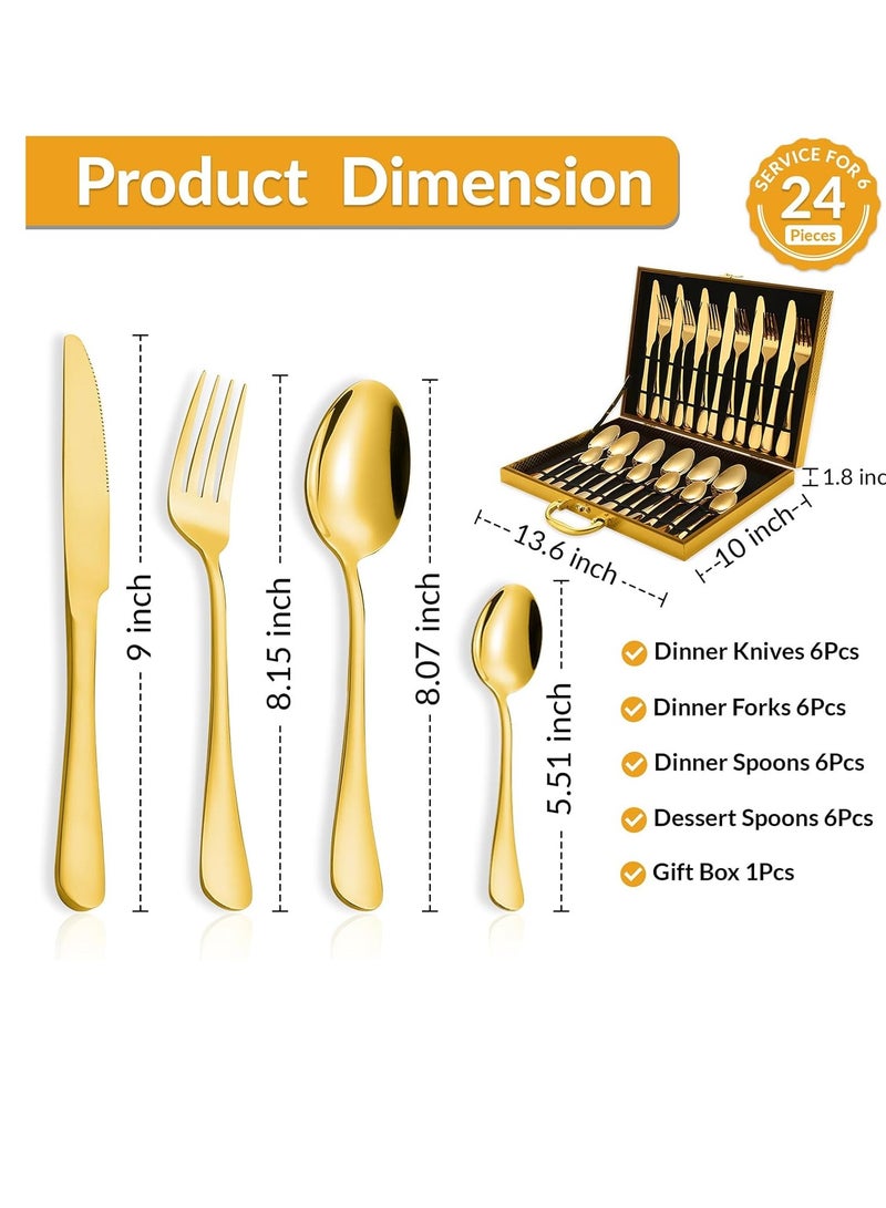 general 24-Piece set of gold tableware with wooden gift box, premium stainless steel tableware set for 6 people, kitchen utensils set with gold knife - Image 3