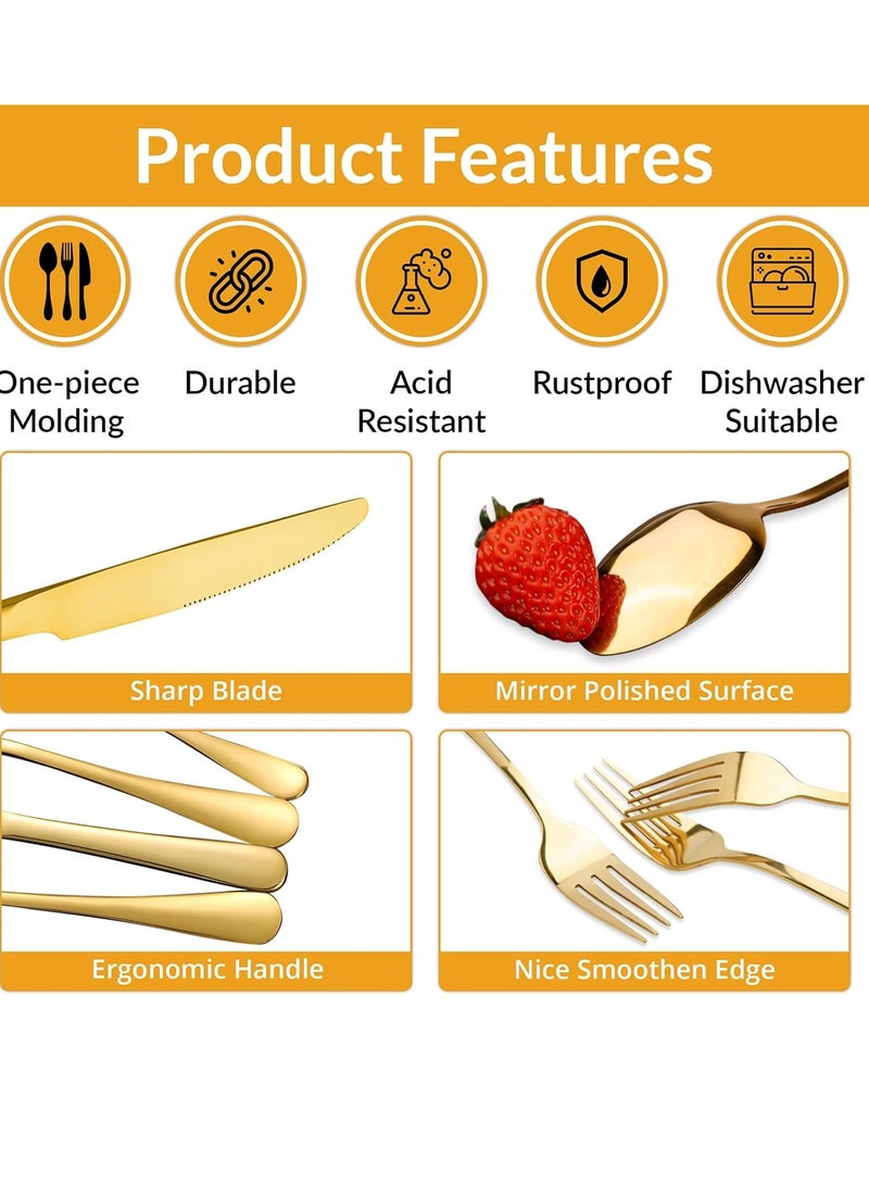 general 24-Piece set of gold tableware with wooden gift box, premium stainless steel tableware set for 6 people, kitchen utensils set with gold knife - Image 4