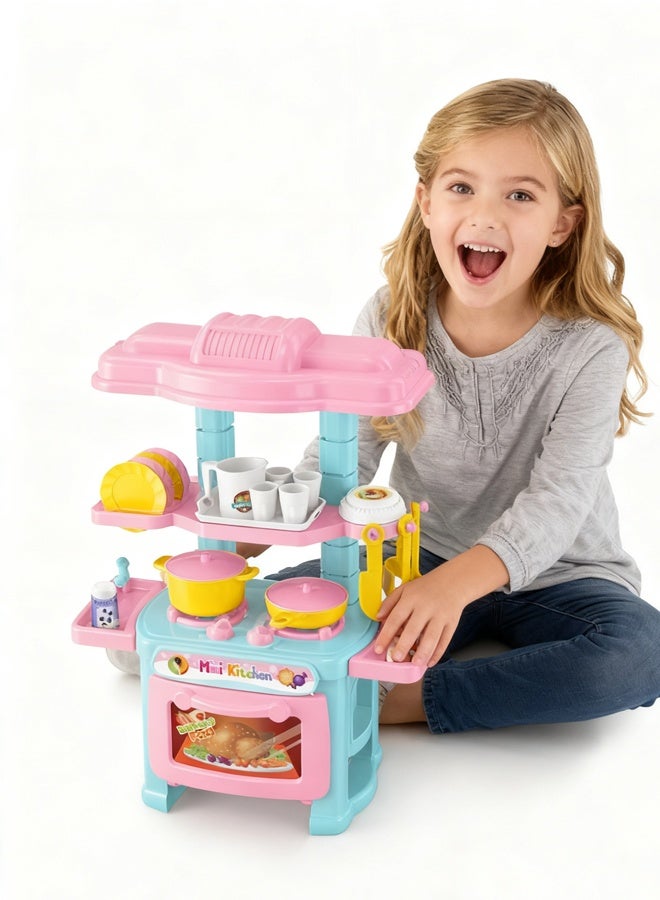 مجموعة ألعاب المطبخ، 48 قطعة من ألعاب المطبخ للأطفال مع حوض ورف تصريف وفرن، ألعاب طبخ تظاهرية متعددة الوظائف للأطفال الصغار من 3 إلى 6 سنوات، مجموعة طعام تفاعلية مع ملحقات، هدية تعليمية للأولاد والبنات - Image 3