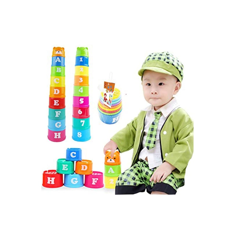 Zikra Stacking Cups, 9 pieces with letters and numbers, Sound Folding Cup Toy Stacking Cups Game Toy for Baby Kids Childrens Educational Toy Bath toys - Image 2