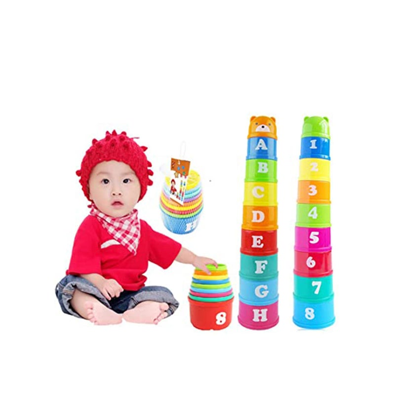 Zikra Stacking Cups, 9 pieces with letters and numbers, Sound Folding Cup Toy Stacking Cups Game Toy for Baby Kids Childrens Educational Toy Bath toys - Image 1