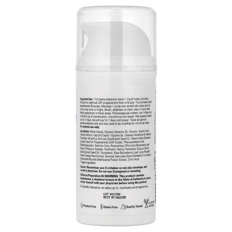 Now Foods Progesterone from Wild Yam, Balancing Skin Cream, Fragrance Free, 3 oz (85 g) Packaging May Vary - Image 2