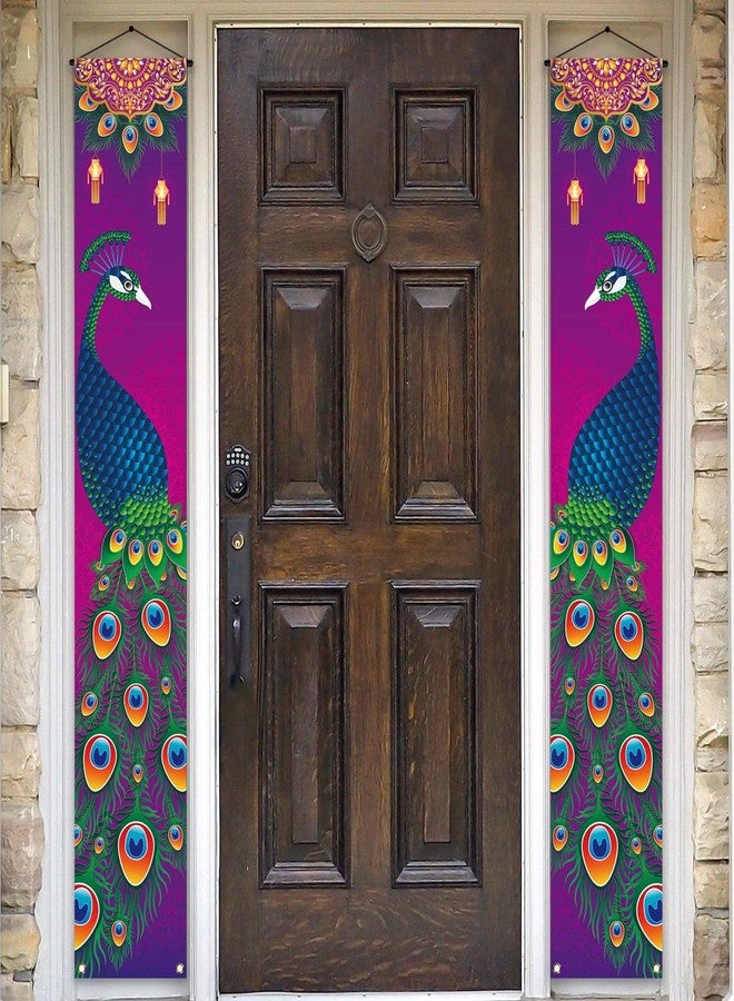 Pudodo Diwali Porch Banner Deepavali Peacock Indian Festival of Lights Party Front Door Sign Wall Hanging Banner Decoration - Image 1