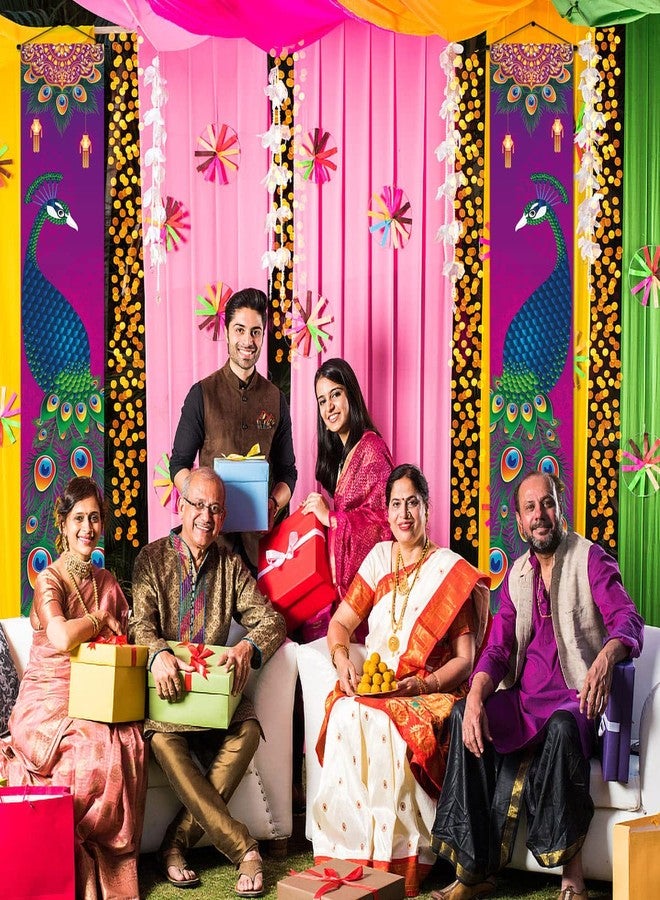 Pudodo Diwali Porch Banner Deepavali Peacock Indian Festival of Lights Party Front Door Sign Wall Hanging Banner Decoration - Image 4