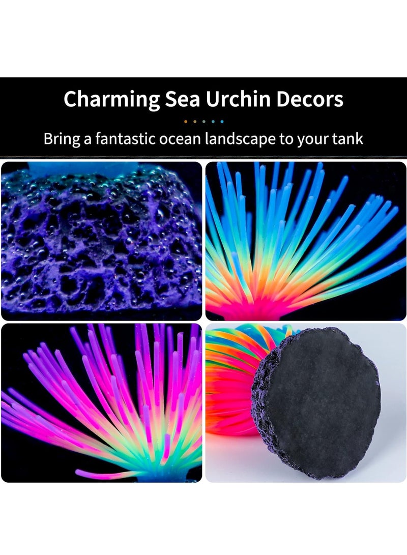 Altheqa 2pcs Aquarium Imitative Rainbow and Iridescent Blue Sea Urchin Balls Artificial Silicone Ornament Set with Glowing Effect for Fish Tank Landscape Decoration - Image 5