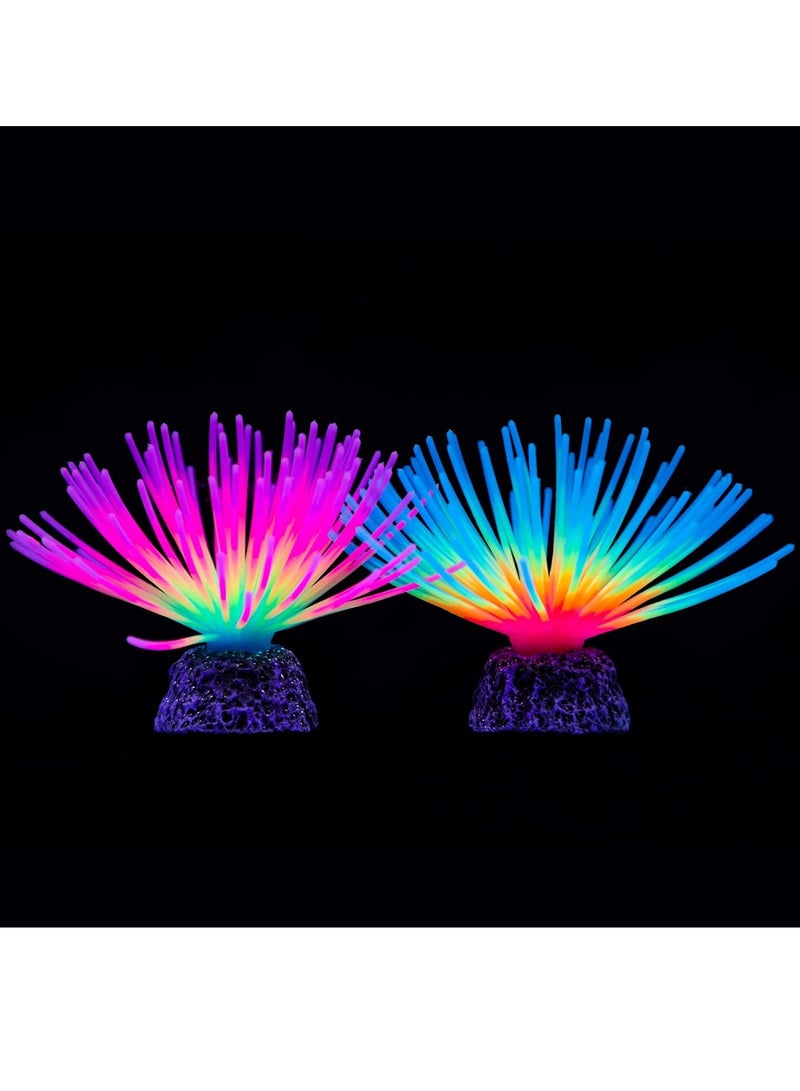 Altheqa 2pcs Aquarium Imitative Rainbow and Iridescent Blue Sea Urchin Balls Artificial Silicone Ornament Set with Glowing Effect for Fish Tank Landscape Decoration - Image 1