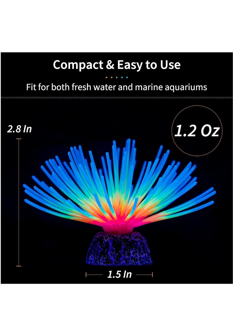 Altheqa 2pcs Aquarium Imitative Rainbow and Iridescent Blue Sea Urchin Balls Artificial Silicone Ornament Set with Glowing Effect for Fish Tank Landscape Decoration - Image 3