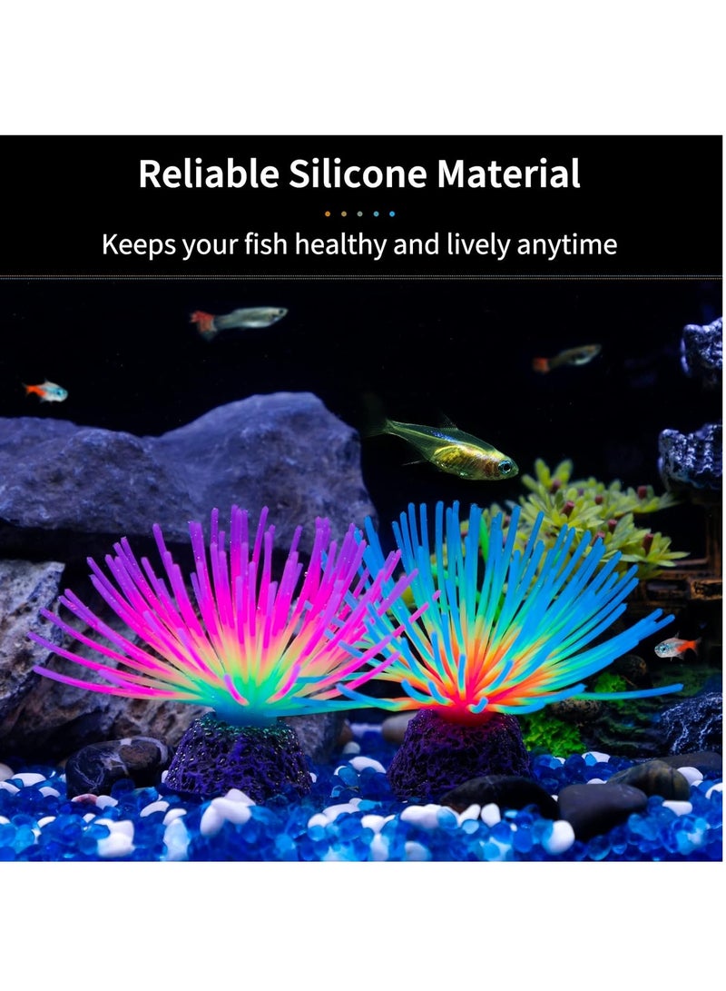 Altheqa 2pcs Aquarium Imitative Rainbow and Iridescent Blue Sea Urchin Balls Artificial Silicone Ornament Set with Glowing Effect for Fish Tank Landscape Decoration - Image 2