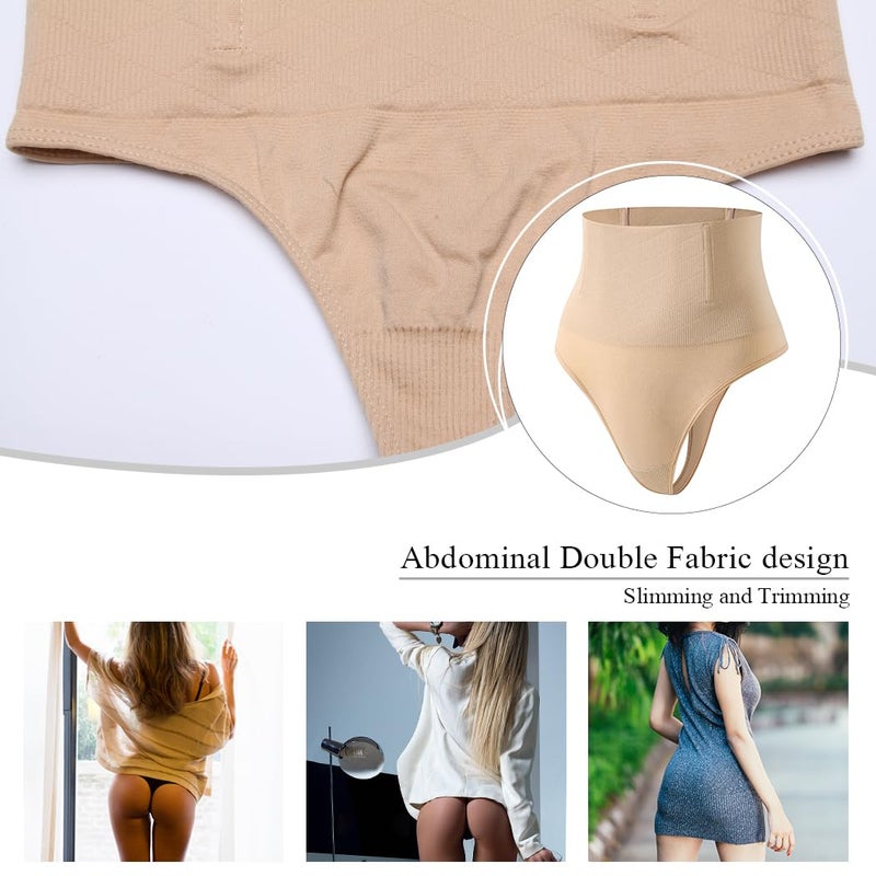 Werena Tummy Control Thong Shapewear for Women Seamless Shaping Thong Panties Body Shaper Underwear(01# Beige-mid Waisted(has Boning),Medium) - Image 5