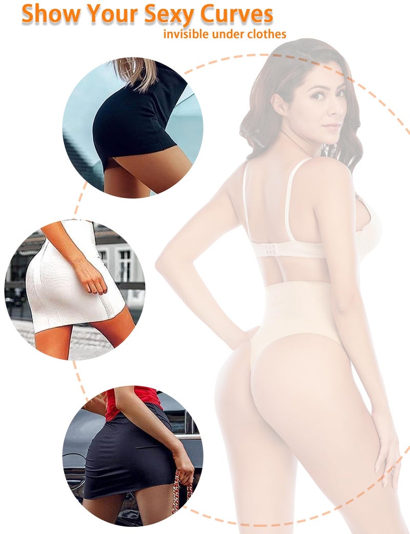 Werena Tummy Control Thong Shapewear for Women Seamless Shaping Thong Panties Body Shaper Underwear(01# Beige-mid Waisted(has Boning),Medium) - Image 4