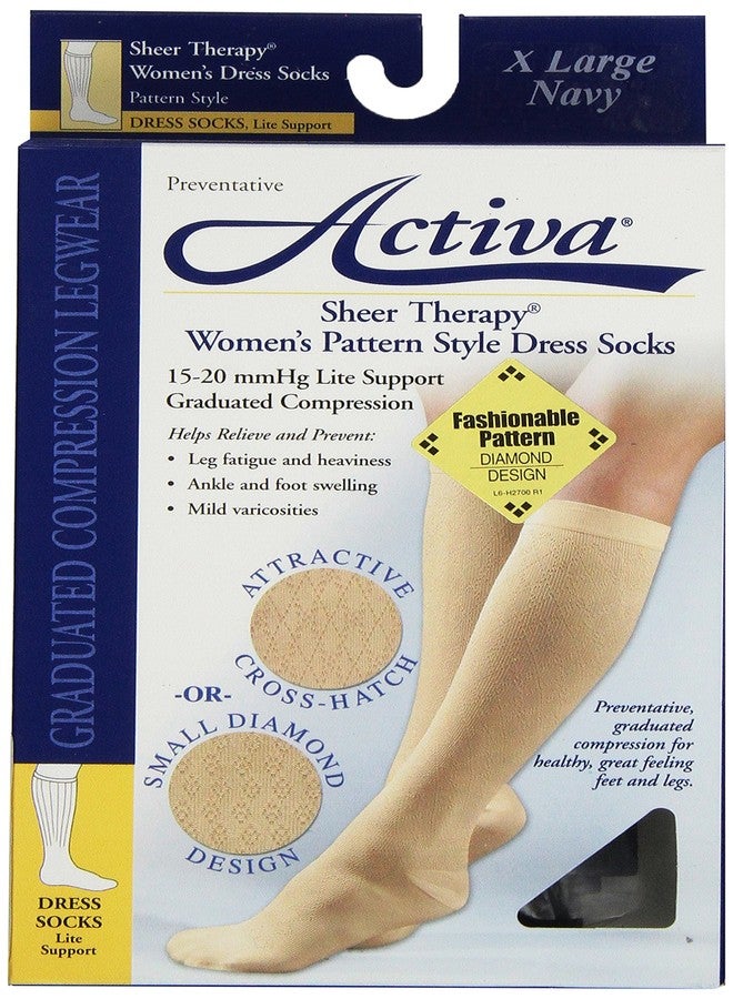 أكتيفا جوارب نسائية من أكتيفا، بنطلون رسمي، ضغط 15-20 مم زئبق، بنقشة ماسية، لون كحلي، مقاس كبير - Image 2