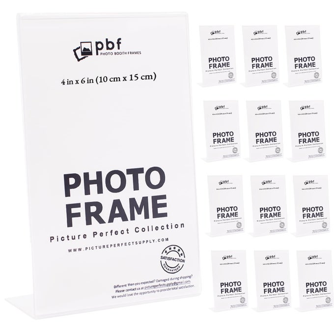 PBF 4X6 ACRYLIC SIGN HOLDER 4 X 6 VERTICAL STAND UP SLANTED SIGN HOLDER ACRYLIC STANDS FOR DISPLAY CLEAR PICTURE FRAME MENU TABLE TOP STAND PLASTIC FLYER HOLDER 12PACK