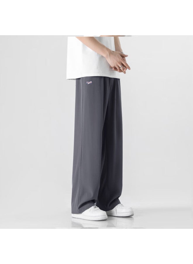 Poum Men's American Style Straight Quick-dry Pants Spring Summer Loose Sports Draped Wide-leg Trousers Ym05 Dark Gray 3XL - Image 3
