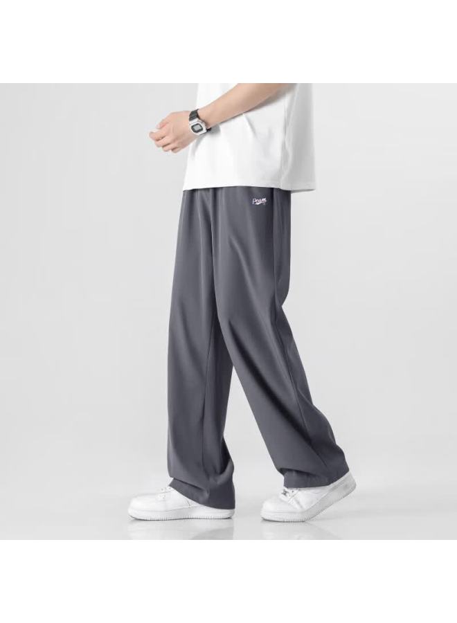 Poum Men's American Style Straight Quick-dry Pants Spring Summer Loose Sports Draped Wide-leg Trousers Ym05 Dark Gray 3XL - Image 2