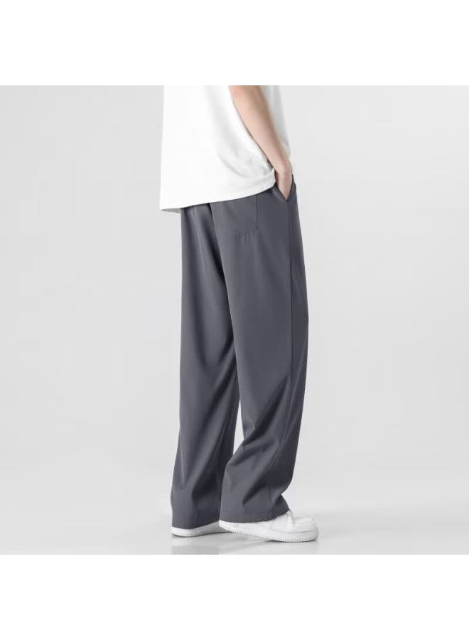 Poum Men's American Style Straight Quick-dry Pants Spring Summer Loose Sports Draped Wide-leg Trousers Ym05 Dark Gray 3XL - Image 5