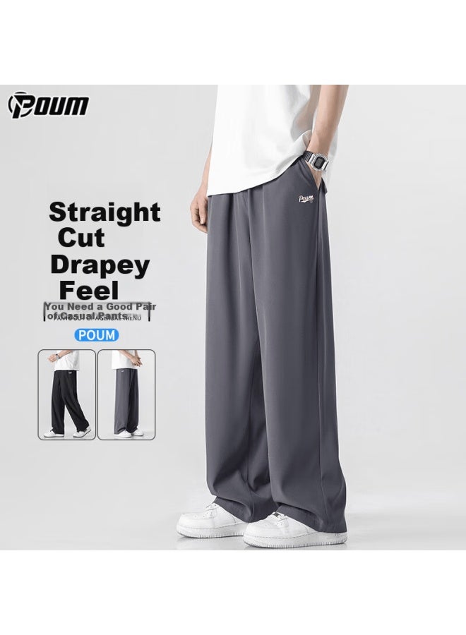Poum Men's American Style Straight Quick-dry Pants Spring Summer Loose Sports Draped Wide-leg Trousers Ym05 Dark Gray 3XL - Image 1