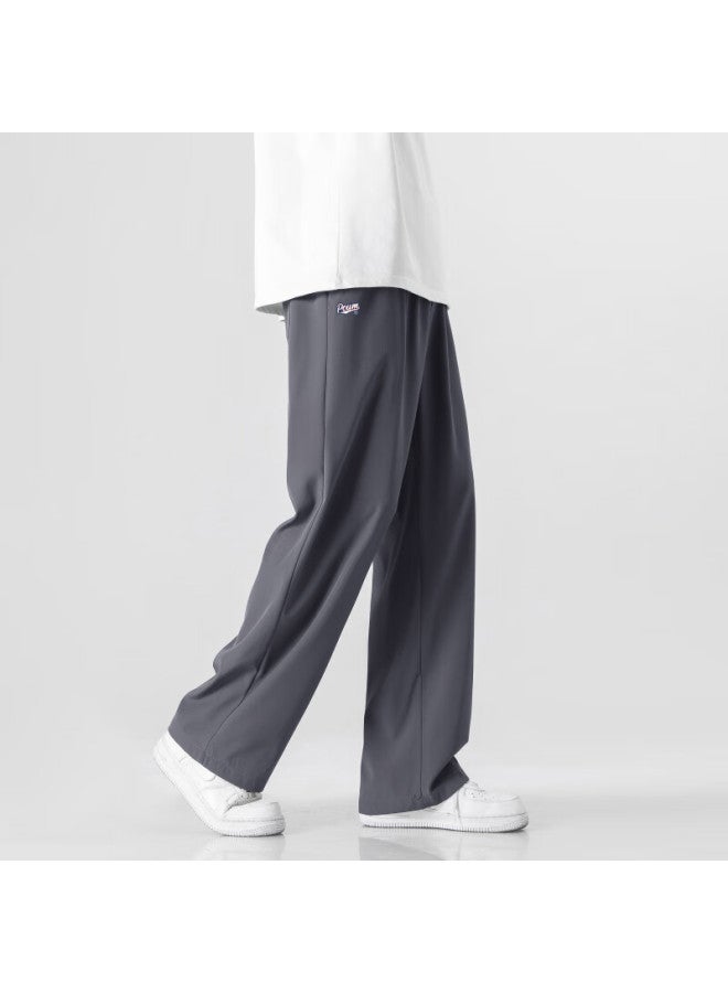 Poum Men's American Style Straight Quick-dry Pants Spring Summer Loose Sports Draped Wide-leg Trousers Ym05 Dark Gray 3XL - Image 4