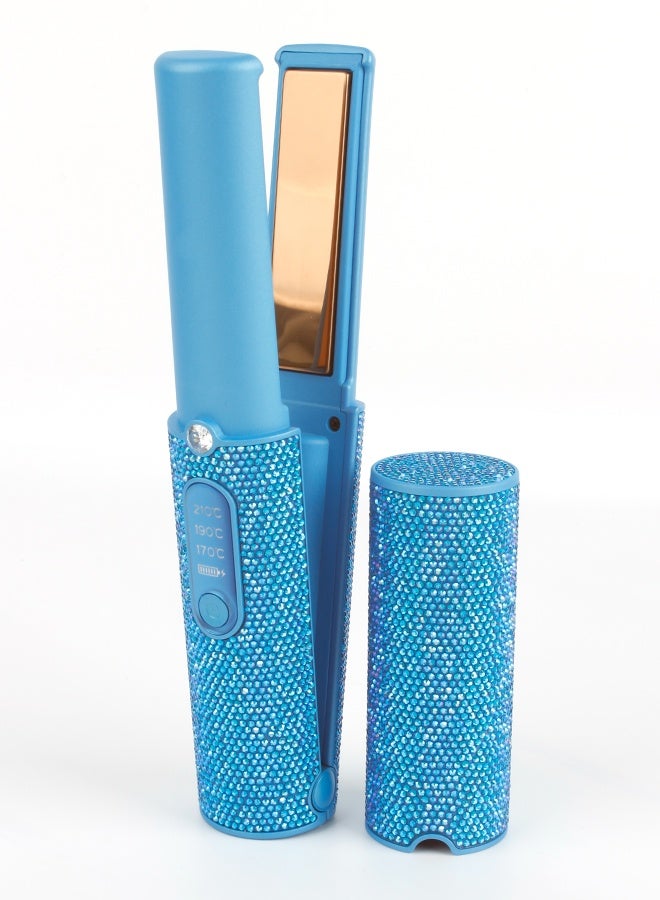 Cordless Rechargeable Hair Straightener, USB Charging Cable Hair Iron, Blue diamond decoration, 3 Fast-Heating Temperature Settings, Portable, anti-slip design, Ideal For Travelling - Image 1
