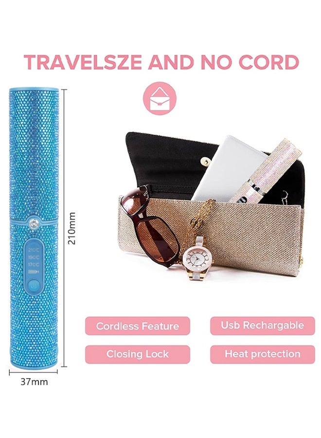 Cordless Rechargeable Hair Straightener, USB Charging Cable Hair Iron, Blue diamond decoration, 3 Fast-Heating Temperature Settings, Portable, anti-slip design, Ideal For Travelling - Image 5