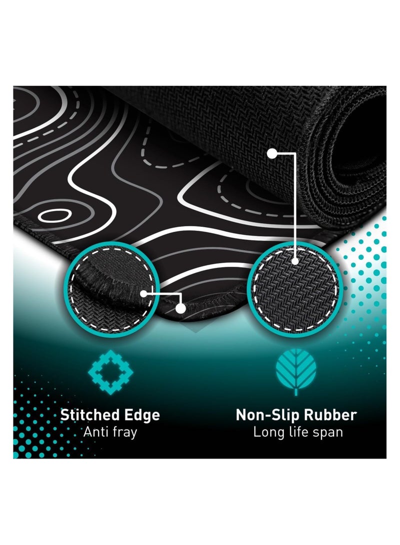 يوكا قاعدة ماوس بتصميم خريطة طبوغرافية مبسطة، قاعدة ماوس بحواف غرز كبيرة ممتدة. قاعدة ماوس للألعاب غير قابلة للانزلاق باللونين الأسود والأبيض مقاس XL مطاط. - Image 4