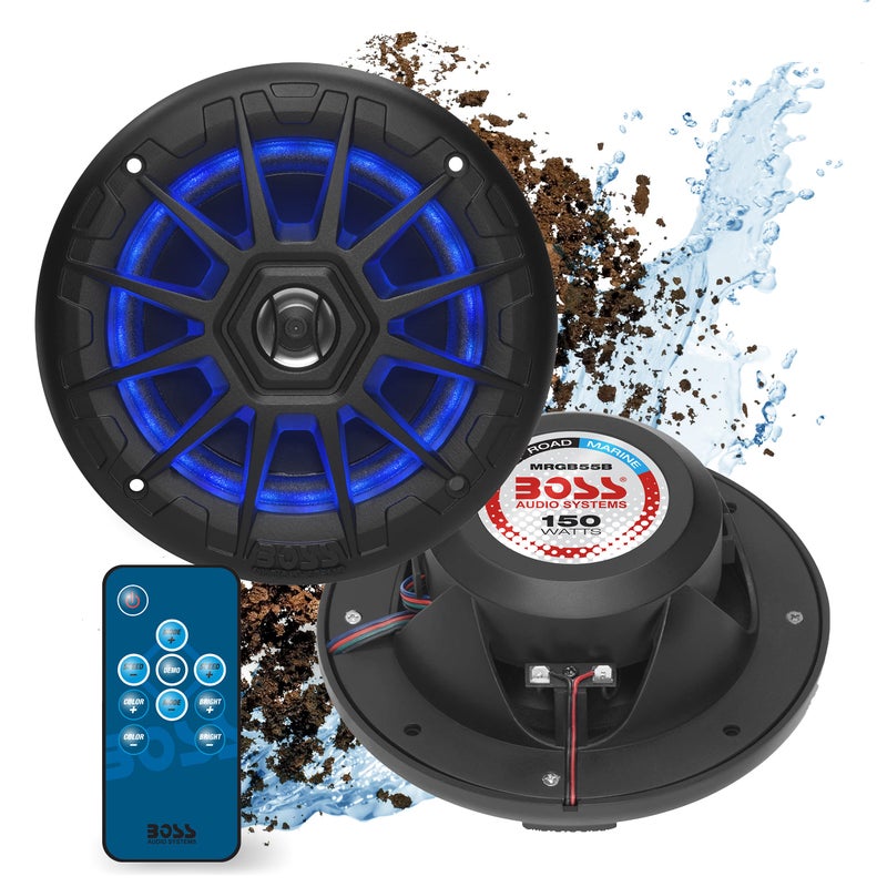 BOSS AUDIO SYSTEMS BOSS Audio Systems MRGB55B 5.25 Inch Marine Speakers-Weatherproof, 150 Per, 75 Watts Each, Multi-Color Illumination, Full Range, 2 Way, Sold in Pairs, Set of 2  - Image 1