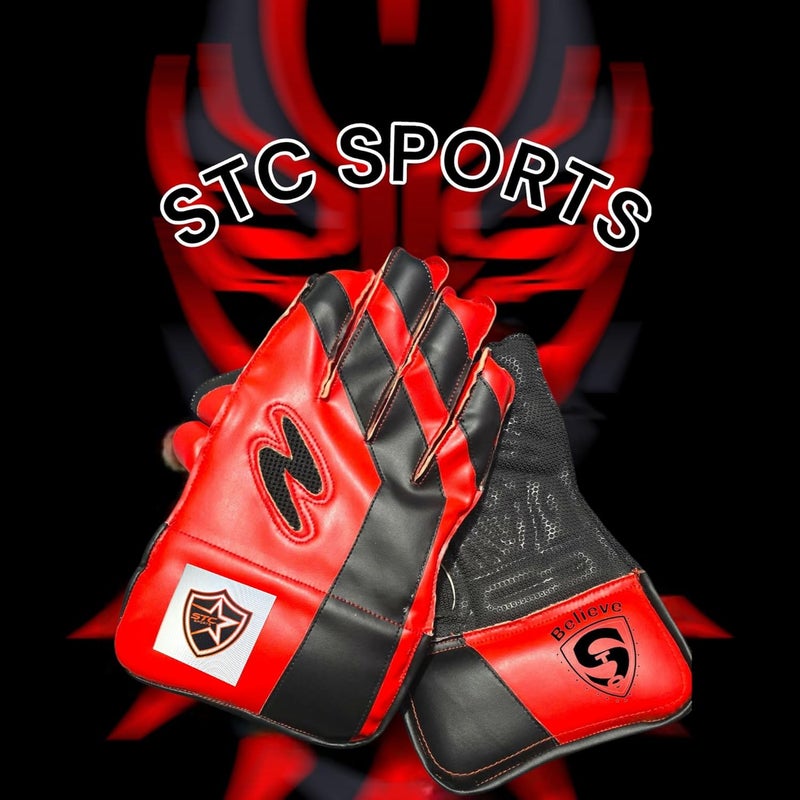 STC SPORTS Xtreme PVC Rubber Cricket Wicket Keeping Gloves, Adult -RED (RED) - Image 3