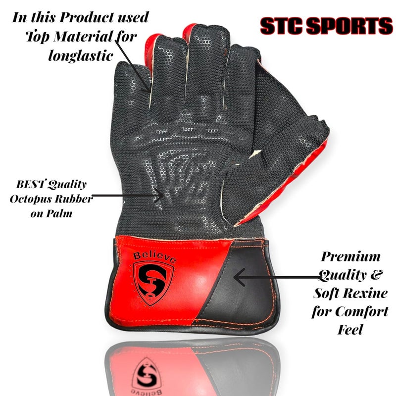 STC SPORTS Xtreme PVC Rubber Cricket Wicket Keeping Gloves, Adult -RED (RED) - Image 2