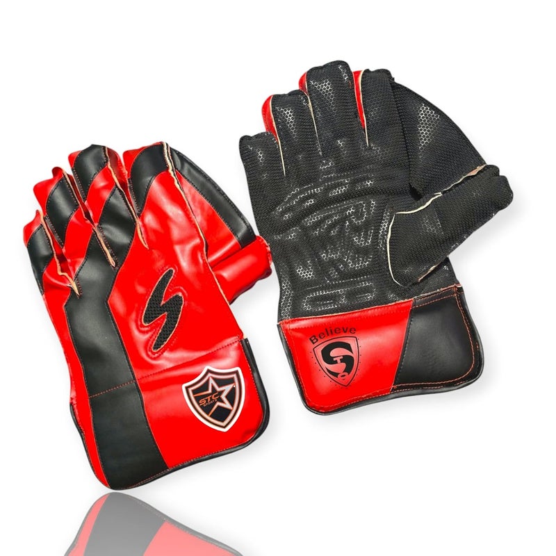 STC SPORTS Xtreme PVC Rubber Cricket Wicket Keeping Gloves, Adult -RED (RED) - Image 1