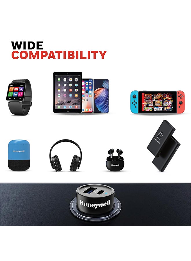 Honeywell 36W Ultrafast Car Charger Dual Port For Iphone Series 16/15/14/13/12/11 Samsung Google Pixel Ipad And Oneplus With Pps Support Black Black - Image 3