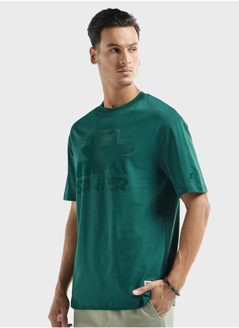 فاف Starter Print T-shirt with Crew Neck and Short Sle