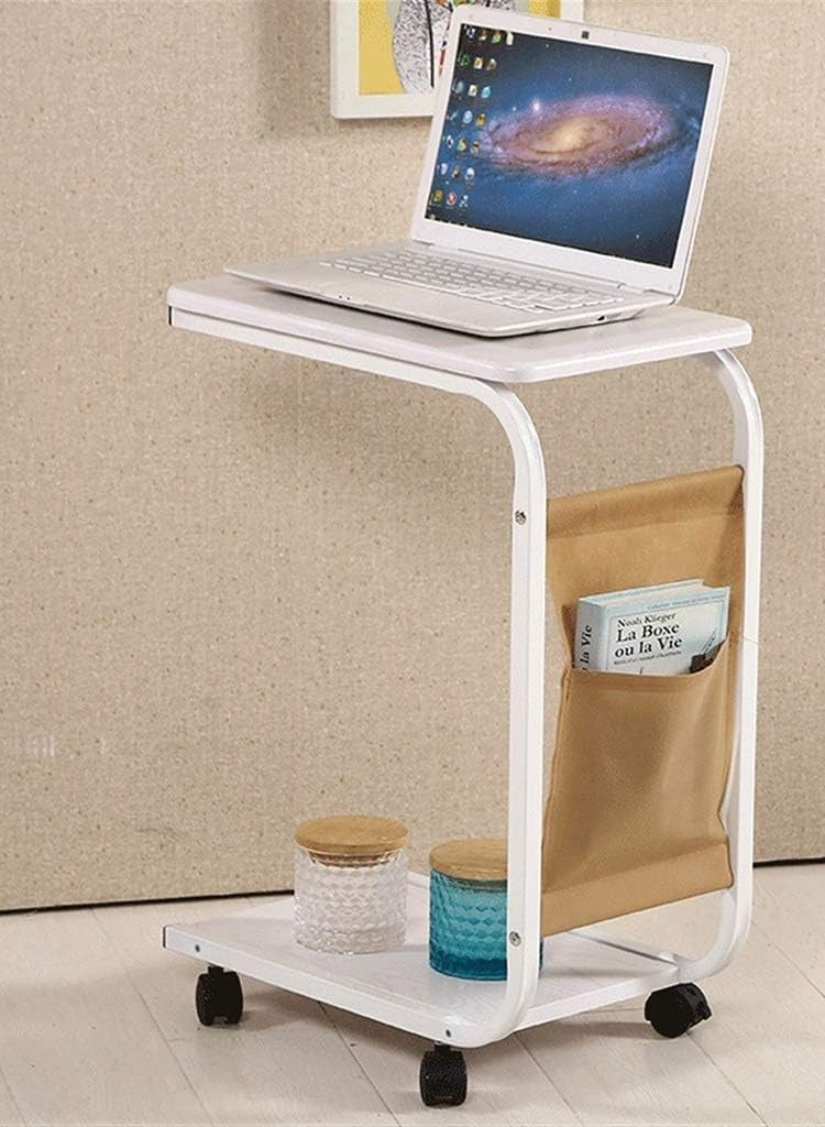 DubaiGallery C Shaped Side Table with Wheels for Living Room, Mobile Sofa Side End Tables, Portable Snack Coffee Table Bedside Tables for Bedroom - Image 1