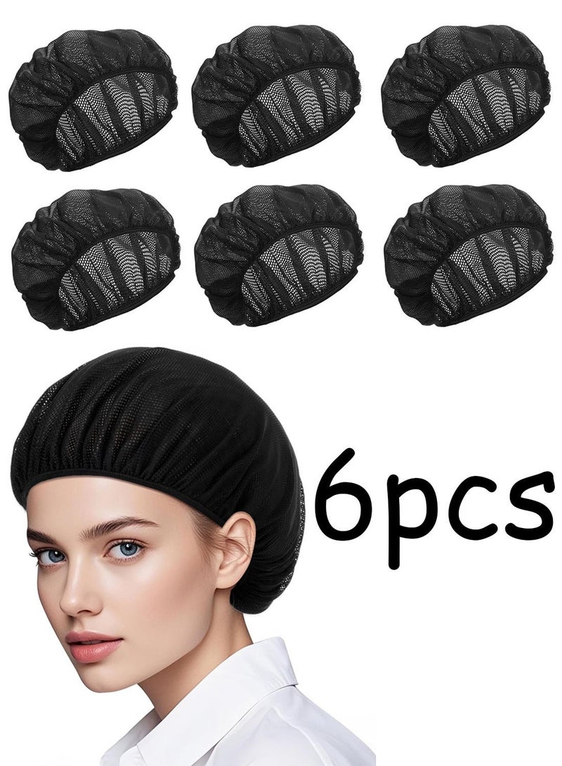6 Pcs Chef Hat, Unisex Elastic Kitchen Cooking Hat, Food Service Hair Nets Mesh Cap, Black Adjustable Reusable Washable Cooking Chef Cap - Image 1