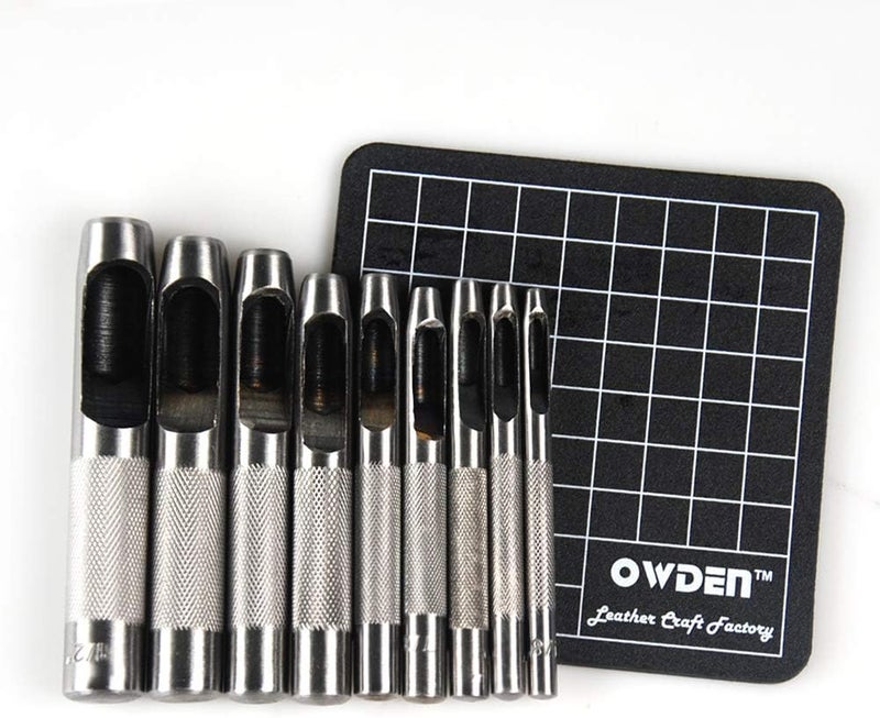 OWDEN 9 Pieces Hollow Punch Set (1/8"-1/2") with A Free Cutting MAT, Leather Hole Punch Set - Image 2