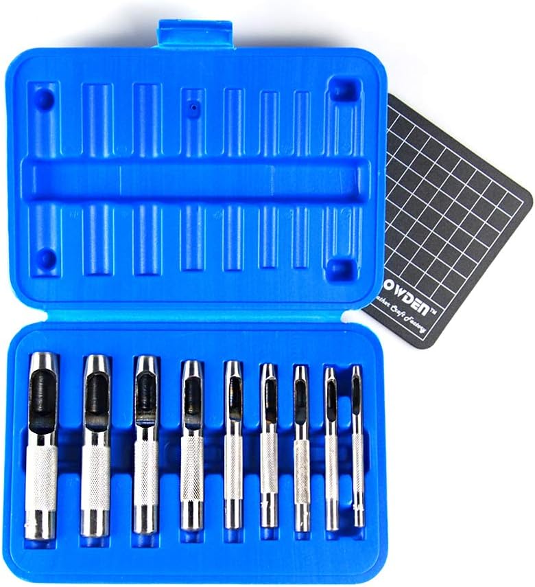 OWDEN 9 Pieces Hollow Punch Set (1/8"-1/2") with A Free Cutting MAT, Leather Hole Punch Set - Image 1