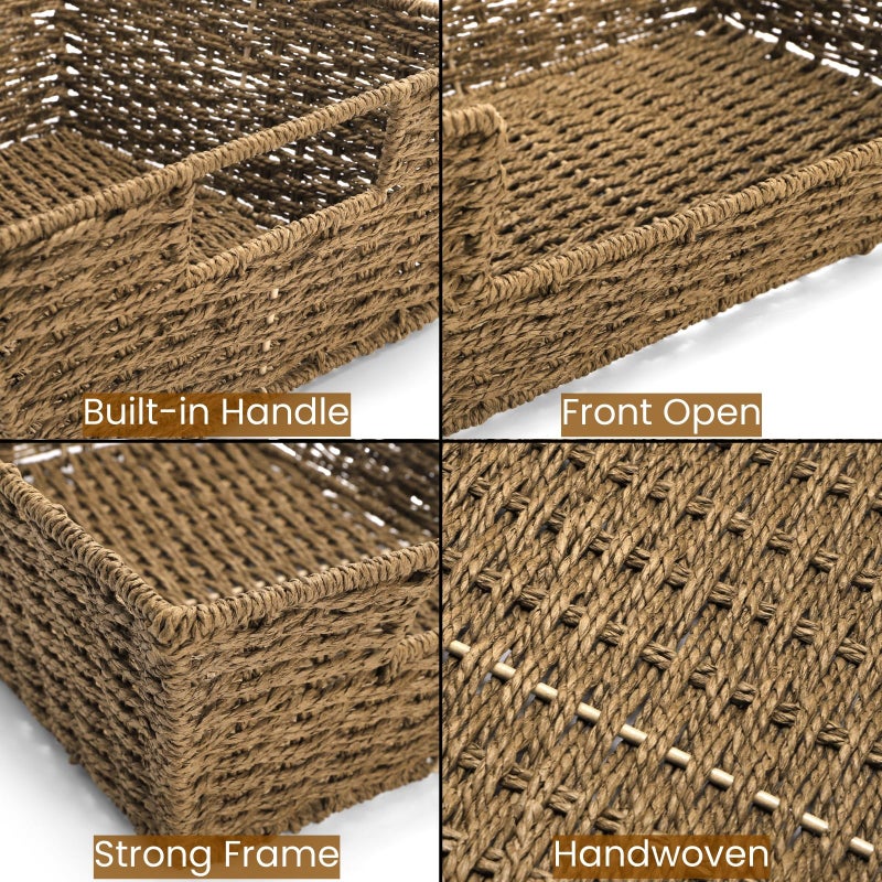 Nagpew 2 Pack Open Front Storage Baskets, Brown Paper Rope Woven Basket with Built-in Handles, 13''W x 10.6''D x 4.7''H Pantry Organzier Bins for Shelf, Bedroom, Living Room, Pantry - Image 5