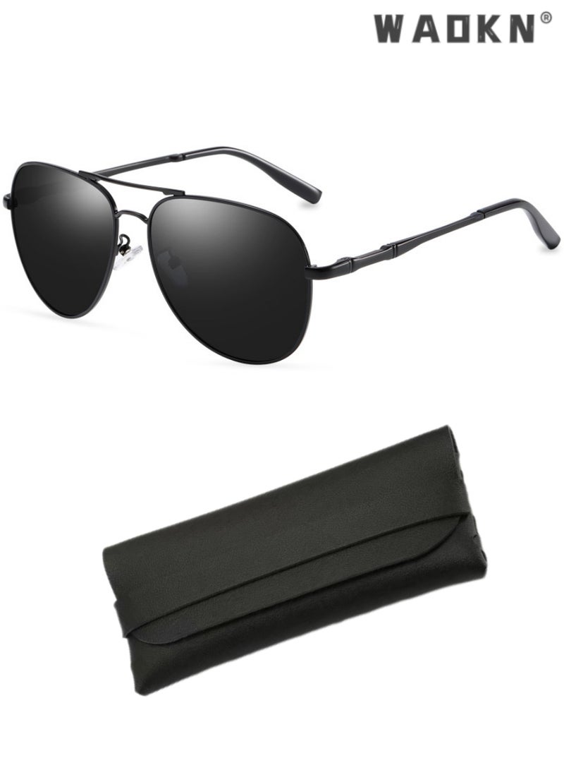 دبليو أيه أو كي أن نظارات شمسية مستقطبة للرجال، نظارات شمسية للحماية من الأشعة فوق البنفسجية 400 بإطار معدني خفيف الوزن، نظارات شمسية عصرية مضادة للتوهج للرجال أثناء القيادة والصيد والسفر، لون أسود - Image 1
