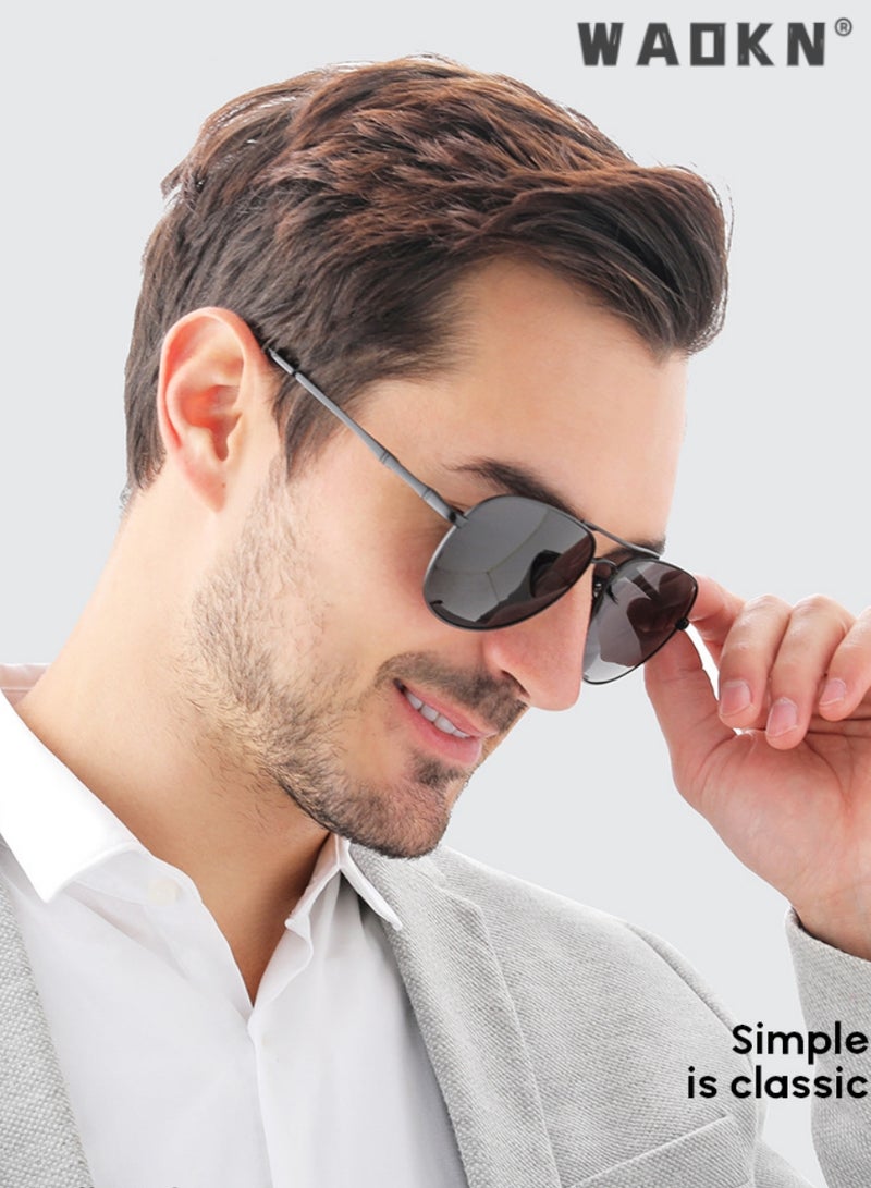 دبليو أيه أو كي أن نظارات شمسية مستقطبة للرجال، نظارات شمسية للحماية من الأشعة فوق البنفسجية 400 بإطار معدني خفيف الوزن، نظارات شمسية عصرية مضادة للتوهج للرجال أثناء القيادة والصيد والسفر، لون أسود - Image 5