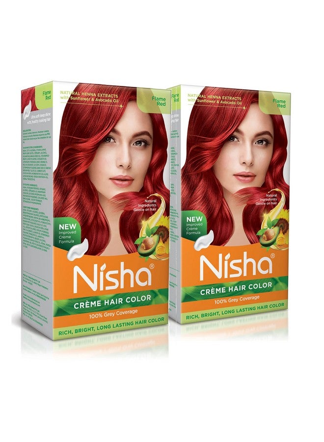 نيشا مجموعة صبغة الشعر الدائمة من نيشا كريم مع تركيبة كريم مُحسّنة لتغطية الشعر الرمادي بنسبة 100%، خالية من الأمونيا، صبغة شعر غنية ومشرقة تدوم طويلاً - أحمر ناري (عبوة من قطعتين) - Image 1