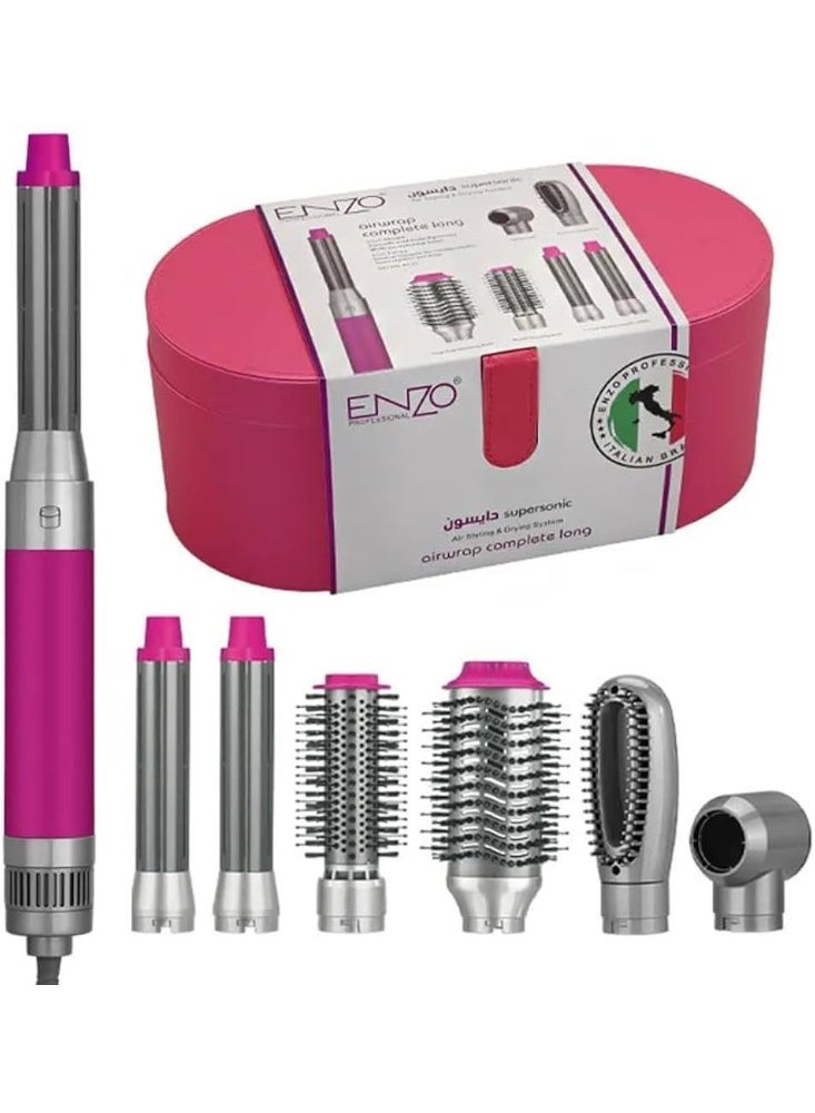 ENZO EN-4133 6-in-1 Electric Hair Styling Tool – Hair Straightener, Curler, Hot Air Brush & One-Step Dryer with Ionic Technology for Salon-Quality Styling at Home | Complimentary Glor Lipstick (Whispering Rose) & Lip Liner (Cremisi) - Image 2
