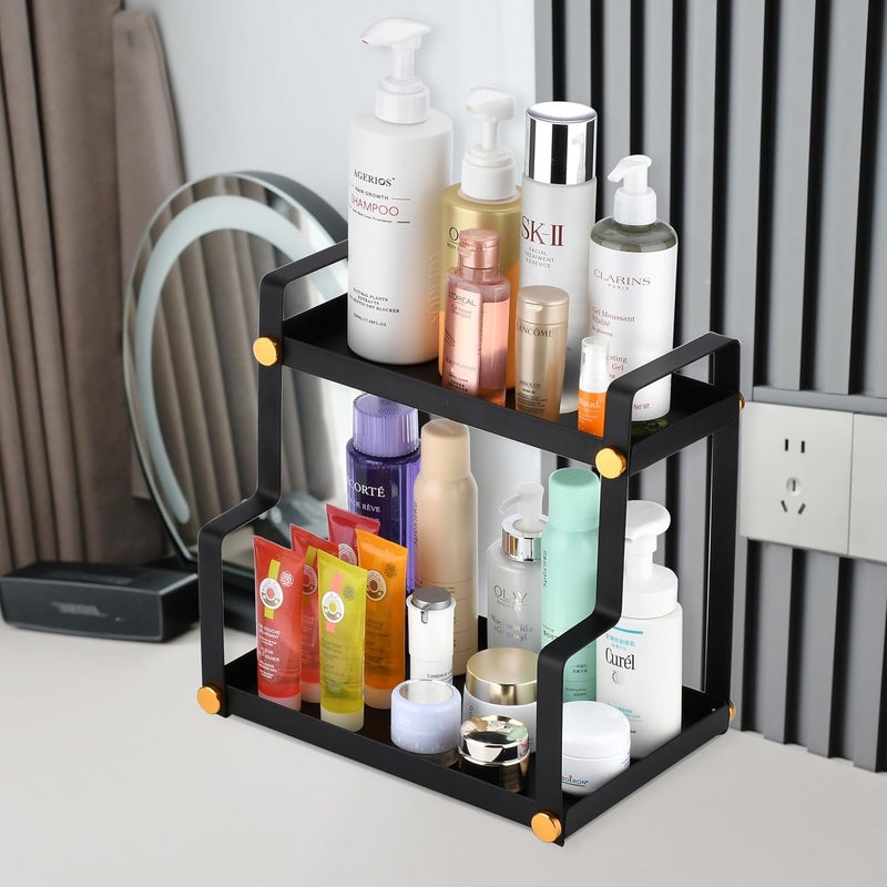 ffk 2 Tier Countertop Organizer, Cosmetic Organizer, Storage Shelf for Cabinet, Countertop, Pantry, Desktop, Ideal for Bathroom, Kitchen, Office (Black) - Image 2